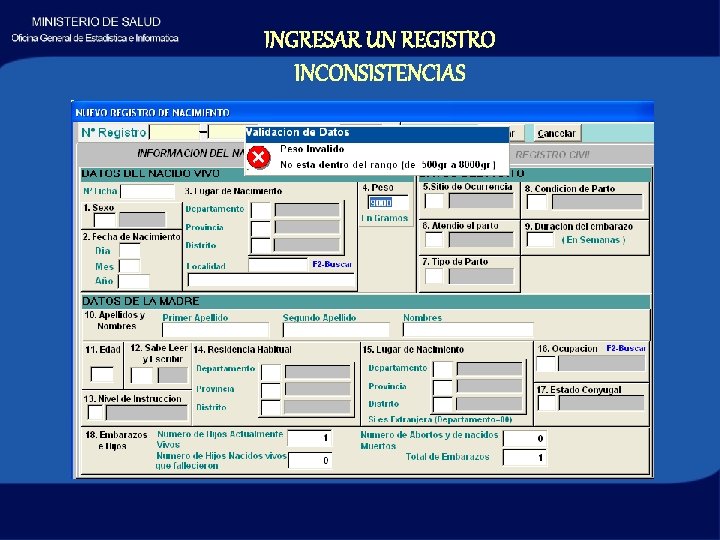 INGRESAR UN REGISTRO INCONSISTENCIAS 