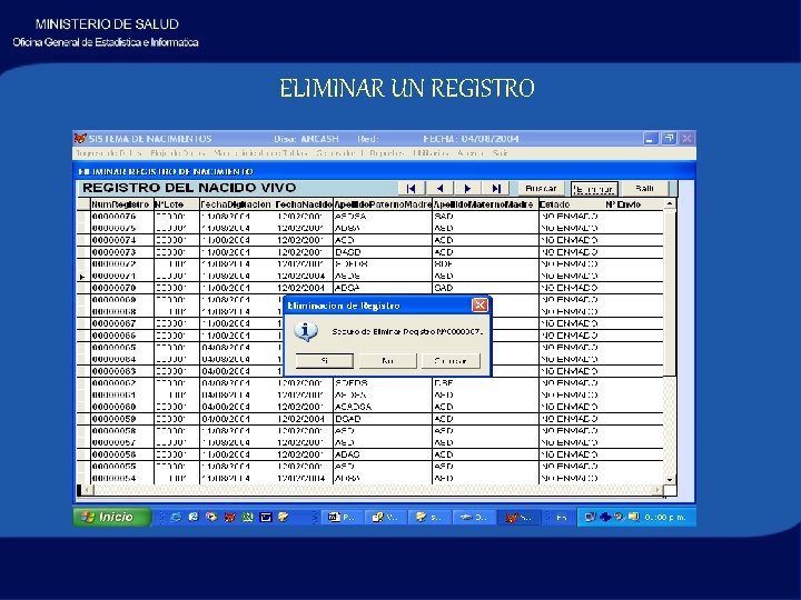 ELIMINAR UN REGISTRO 