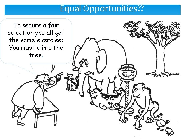 Equal Opportunities? ? To secure a fair selection you all get the same exercise:
