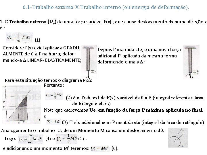 6. 1 -Trabalho externo X Trabalho interno (ou energia de deformação). 1 - O 6. 1 -Trabalho externo X Trabalho interno (ou energia de deformação). 1 - O
