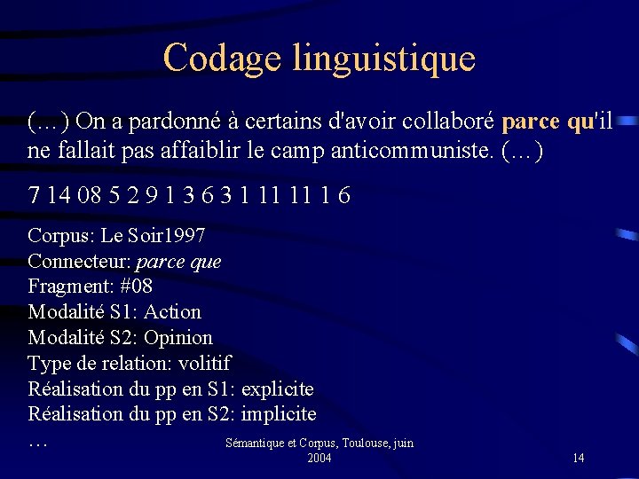 Codage linguistique (…) On a pardonné à certains d'avoir collaboré parce qu'il ne fallait