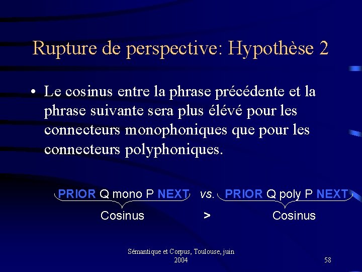 Rupture de perspective: Hypothèse 2 • Le cosinus entre la phrase précédente et la