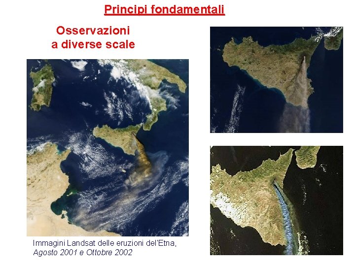 Principi fondamentali Osservazioni a diverse scale Immagini Landsat delle eruzioni del’Etna, Agosto 2001 e