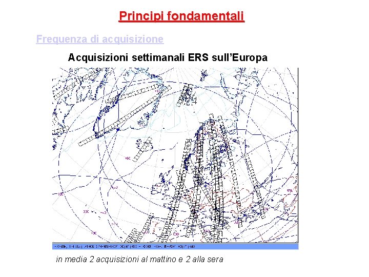 Principi fondamentali Frequenza di acquisizione Acquisizioni settimanali ERS sull’Europa in media 2 acquisizioni al