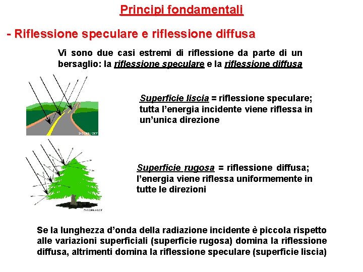 Principi fondamentali - Riflessione speculare e riflessione diffusa Vi sono due casi estremi di