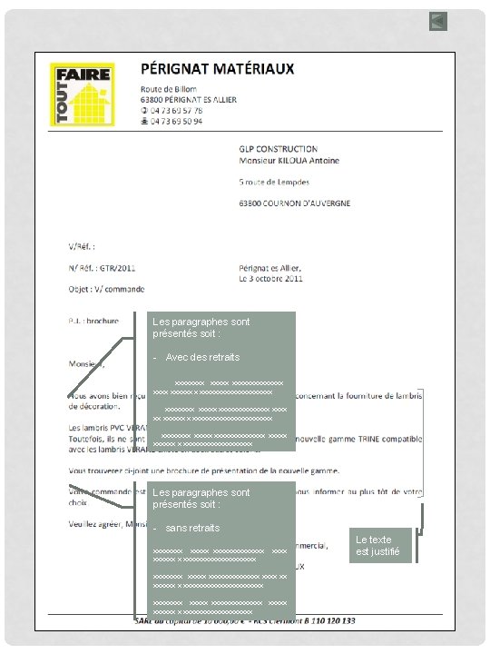 Les paragraphes sont présentés soit : - Avec des retraits xxxxxxxxxx x xxxxxxxxxx xxxx