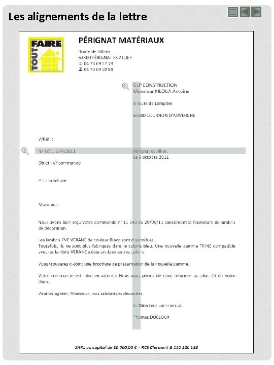 Les alignements de la lettre 