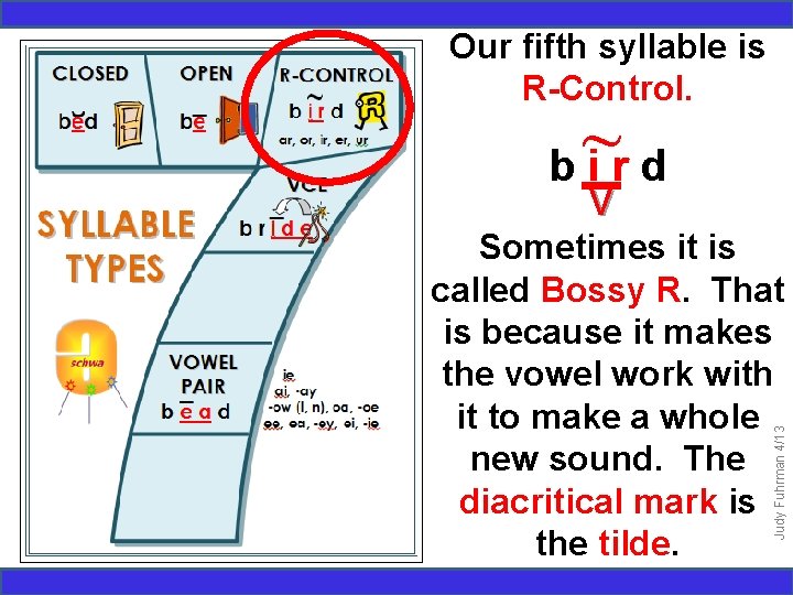 Our fifth syllable is R-Control. ~ bird Judy Fuhrman 4/13 V Sometimes it is