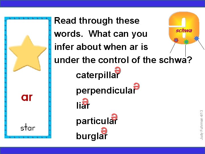 Read through these schwa words. What can you infer about when ar is under