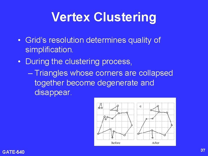 Vertex Clustering • Grid’s resolution determines quality of simplification. • During the clustering process,