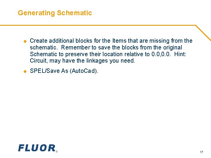 Generating Schematic u Create additional blocks for the Items that are missing from the