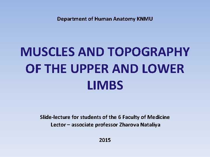 Department of Human Anatomy KNMU MUSCLES AND TOPOGRAPHY OF THE UPPER AND LOWER LIMBS