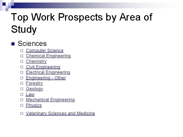 Top Work Prospects by Area of Study n Sciences ¨ ¨ ¨ Computer Science