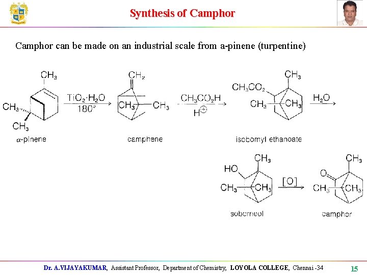 Synthesis of Camphor can be made on an industrial scale from a-pinene (turpentine) Dr.