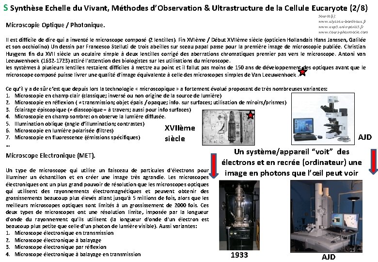 S Synthèse Echelle du Vivant, Méthodes d’Observation & Ultrastructure de la Cellule Eucaryote (2/8)