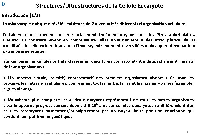 D Structures/Ultrastructures de la Cellule Eucaryote Introduction (1/2) La microscopie optique a révélé l’existence