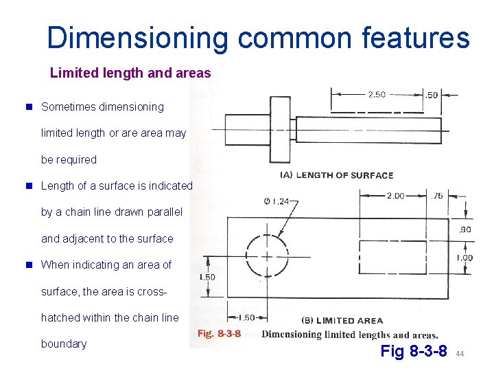 Dimensioning common features Limited length and areas g Sometimes dimensioning limited length or area