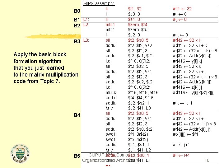 B 0 B 1 B 2 B 3 Apply the basic block formation algorithm B 0 B 1 B 2 B 3 Apply the basic block formation algorithm