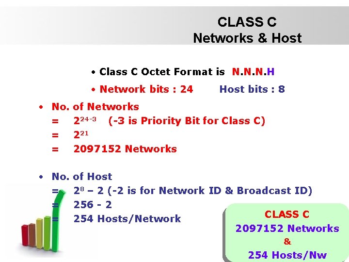 CLASS C Networks & Host • Class C Octet Format is N. N. N.