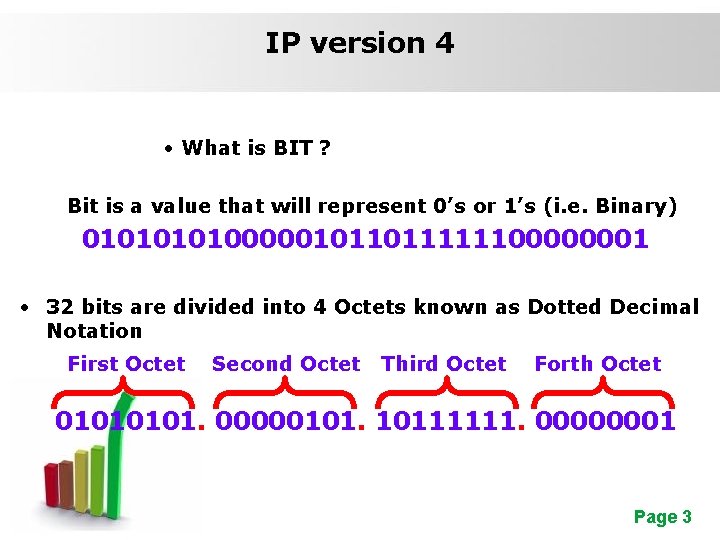 IP version 4 • What is BIT ? Bit is a value that will