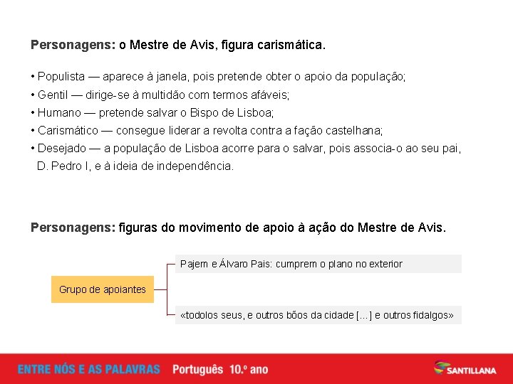 Personagens: o Mestre de Avis, figura carismática. • Populista — aparece à janela, pois Personagens: o Mestre de Avis, figura carismática. • Populista — aparece à janela, pois