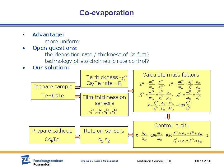 Co-evaporation • • • Advantage: more uniform Open questions: the deposition rate / thickness