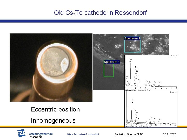 Old Cs 2 Te cathode in Rossendorf Eccentric position Inhomogeneous Mitglied der Leibniz-Gemeinschaft Radiation