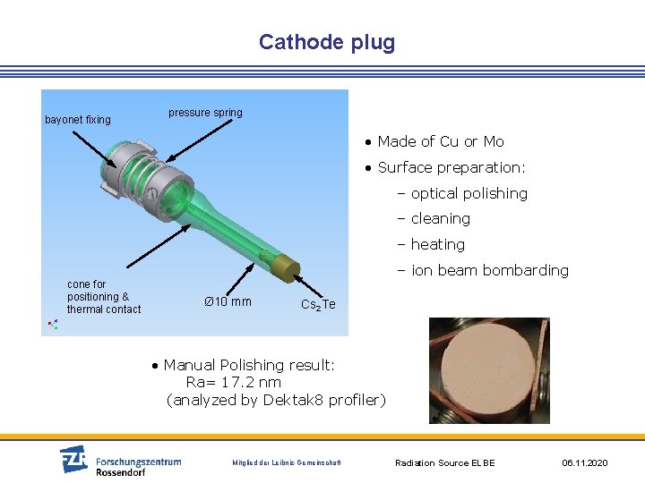 Cathode plug bayonet fixing pressure spring • Made of Cu or Mo • Surface