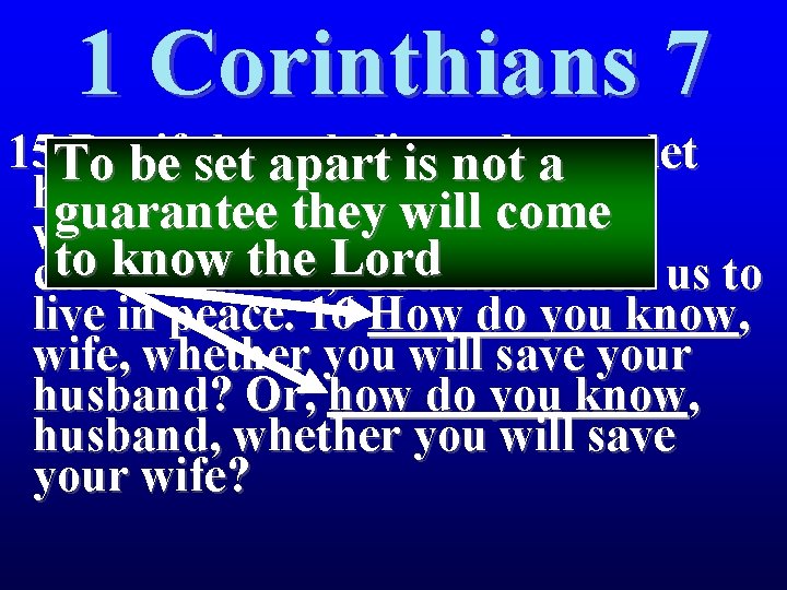 1 Corinthians 7 15 But if the unbeliever leaves, let To be set apart