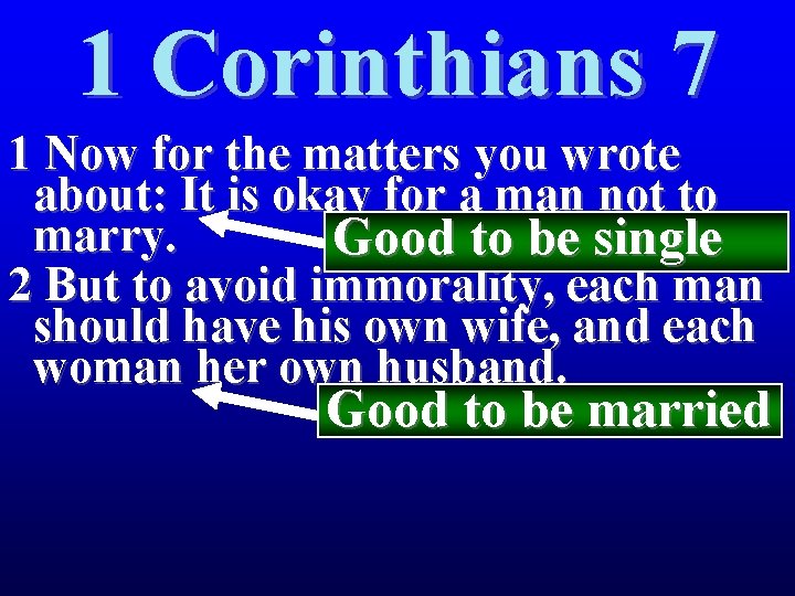 1 Corinthians 7 1 Now for the matters you wrote about: It is okay