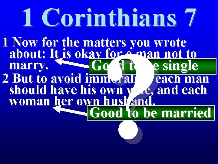 1 Corinthians 7 ? 1 Now for the matters you wrote about: It is