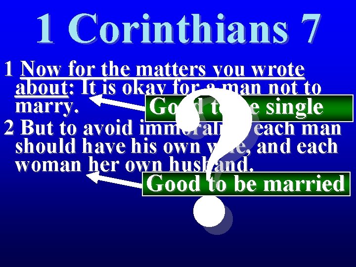 1 Corinthians 7 ? 1 Now for the matters you wrote about: It is