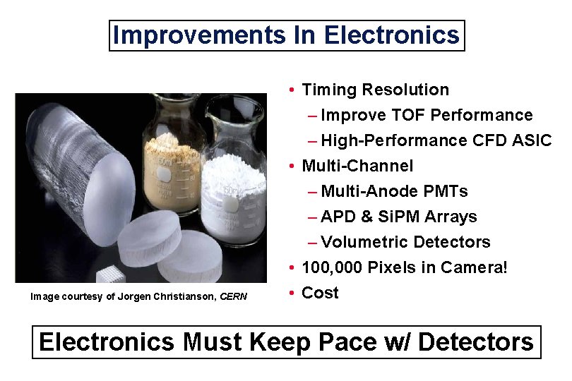 Improvements In Electronics Image courtesy of Jorgen Christianson, CERN • Timing Resolution – Improve