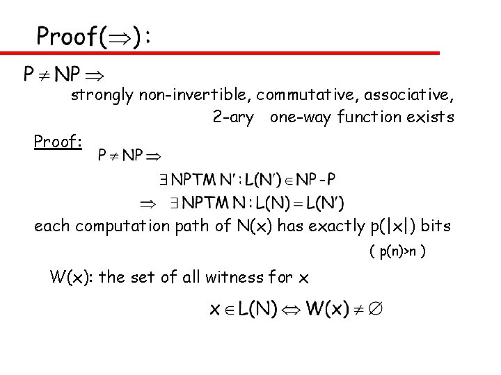 strongly non-invertible, commutative, associative, 2 -ary one-way function exists Proof: each computation path of