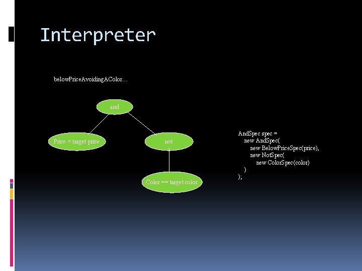 Interpreter below. Price. Avoiding. AColor… and Price < target price not Color == target