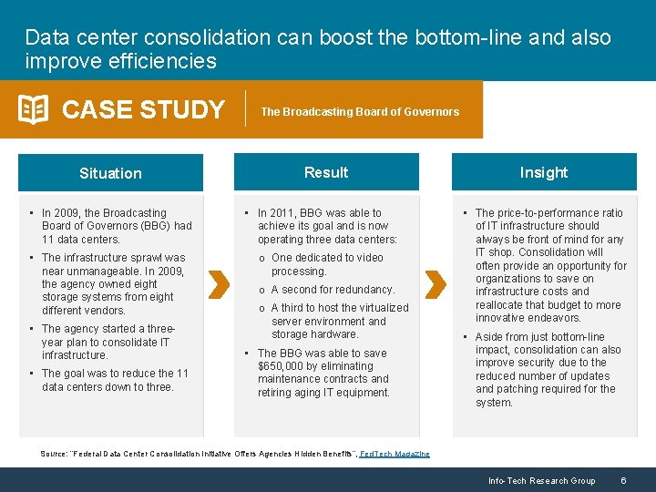 Data center consolidation can boost the bottom-line and also improve efficiencies CASE STUDY Situation