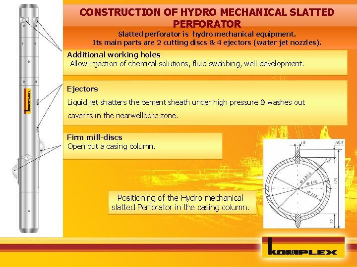 CONSTRUCTION OF HYDRO MECHANICAL SLATTED PERFORATOR Slatted perforator is hydro mechanical equipment. Its main
