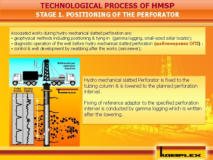 TECHNOLOGICAL PROCESS OF HMSP STAGE 1. POSITIONING OF THE PERFORATOR Associated works during hydro