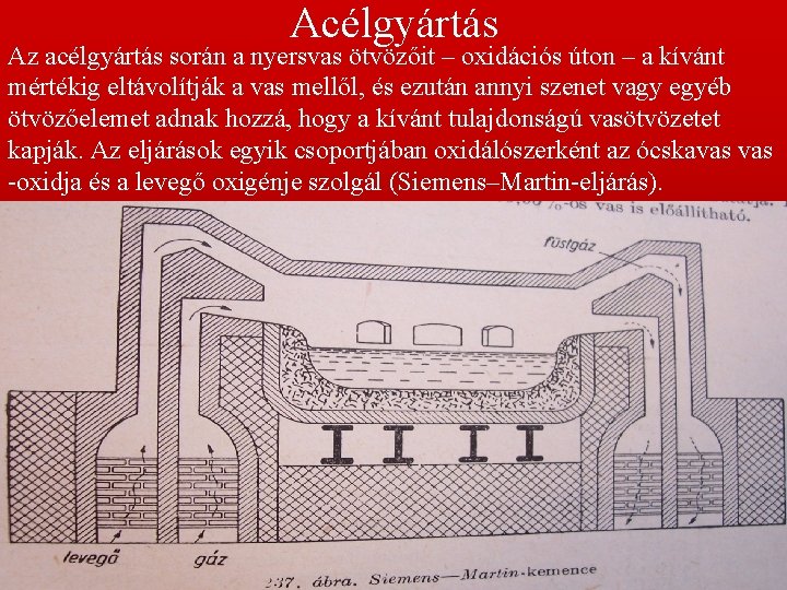 Acélgyártás Az acélgyártás során a nyersvas ötvözőit – oxidációs úton – a kívánt mértékig