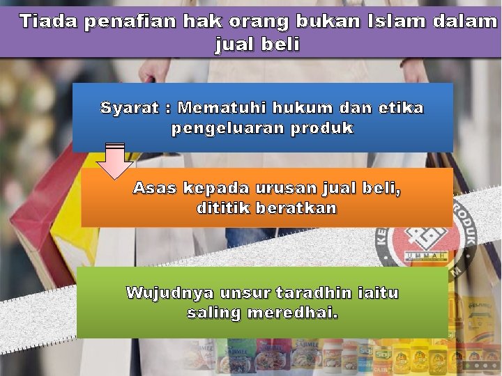 Tiada penafian hak orang bukan Islam dalam jual beli Syarat : Mematuhi hukum dan