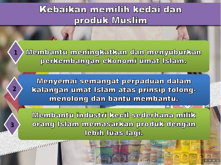 Kebaikan memilih kedai dan produk Muslim 1 2 3 Membantu meningkatkan dan menyuburkan perkembangan