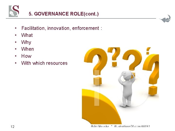 5. GOVERNANCE ROLE(cont. ) • • • 12 Facilitation, innovation, enforcement : What Why