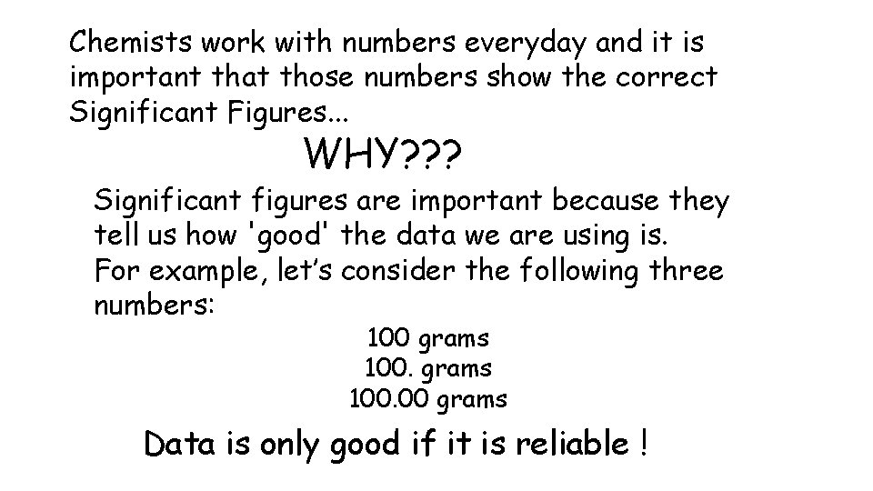 Chemists work with numbers everyday and it is important that those numbers show the