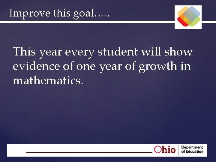 Improve this goal…. . This year every student will show evidence of one year