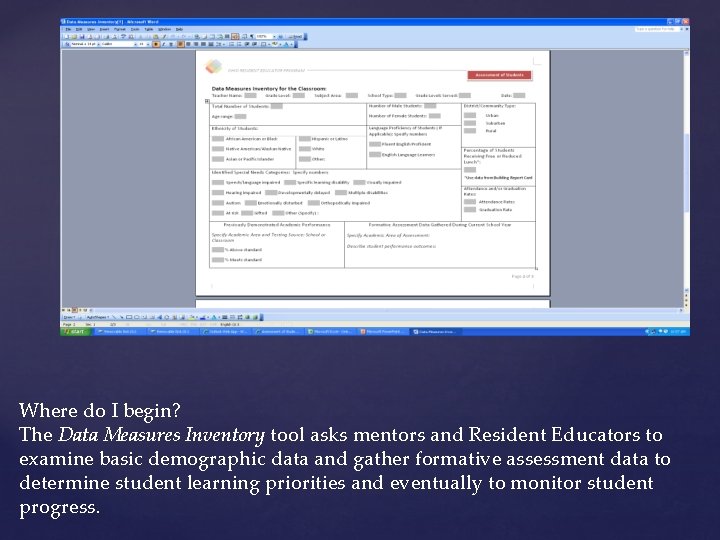 Where do I begin? The Data Measures Inventory tool asks mentors and Resident Educators