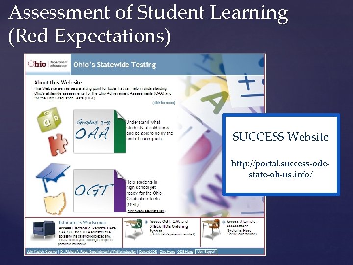 Assessment of Student Learning (Red Expectations) SUCCESS Website http: //portal. success-odestate-oh-us. info/ 