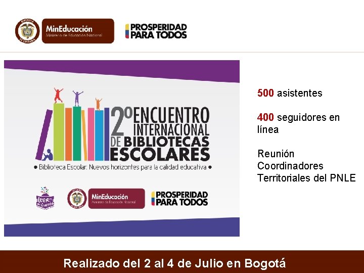 500 asistentes 400 seguidores en línea Reunión Coordinadores Territoriales del PNLE Realizado del 2