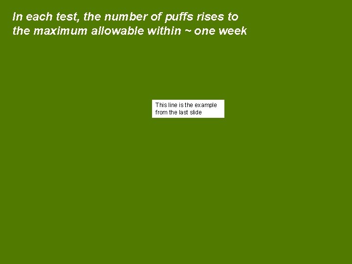 In each test, the number of puffs rises to the maximum allowable within ~