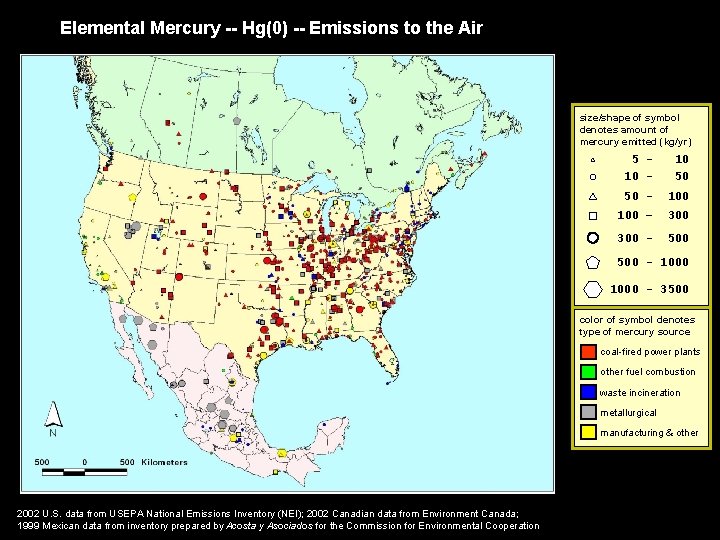 Elemental Mercury -- Hg(0) -- Emissions to the Air size/shape of symbol denotes amount