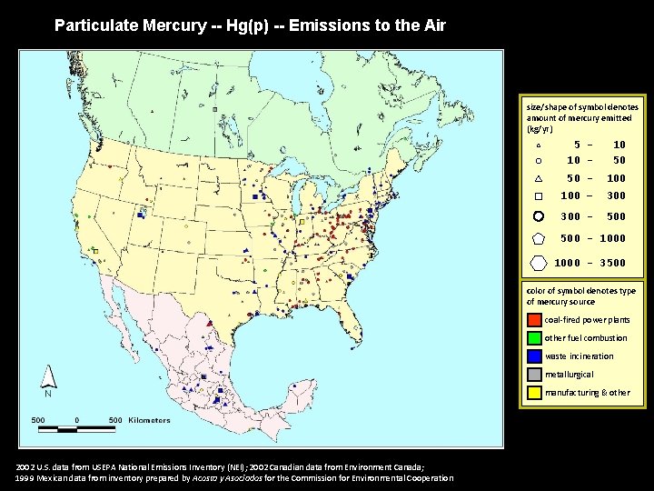Particulate Mercury -- Hg(p) -- Emissions to the Air size/shape of symbol denotes amount